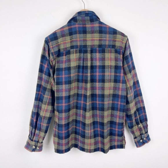 Vintage Boston Traders Blue Brown Plaid Heavyweight Flannel Shirt Shacket Small - Picture 2 of 8